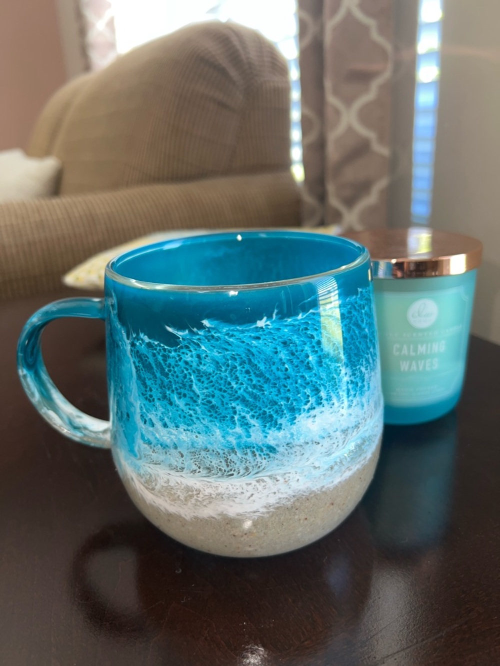 Artisan Ocean Wave Glass Coffee Mug - Turquoise Blue